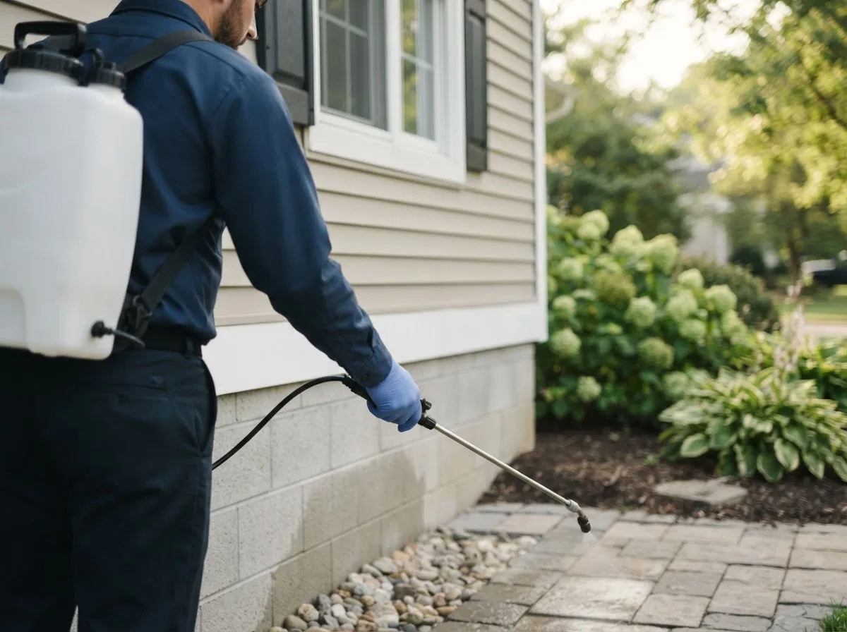 Pest control technician inspecting a home in Buxton, OR